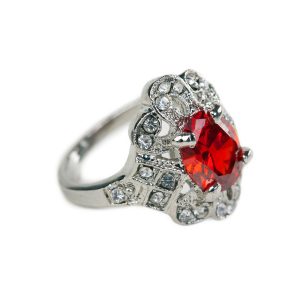 Silver Ring with red Jewel